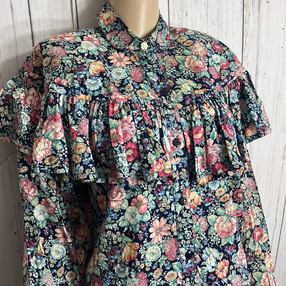 Vintage Conversation Pieces Floral Long Sleeve Ruffle Bodice Button Down Top - Picture 2 of 9